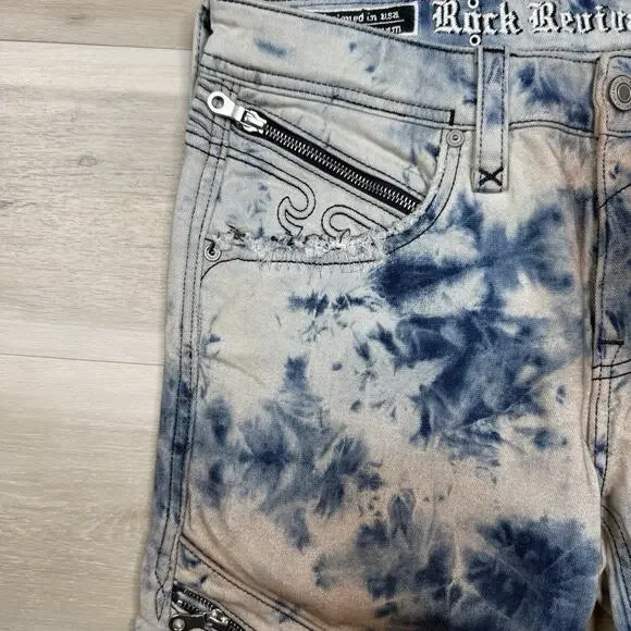 Rock Revival Moto Men's Daviday Jeans Acid Wash Blue - Size 30x32